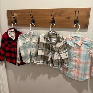 Plaid Kids Jacket and Button Down Bundle Set - Red, Green, Brown, and Multicolor